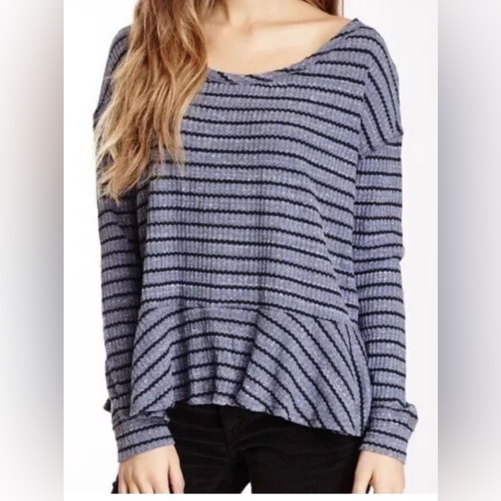 We the free blue striped long sleeve oversized  thermal with peplum waist Xsmall